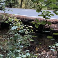A culvert area in Whitmore Grove west of Redway is failing and undercutting the asphalt.