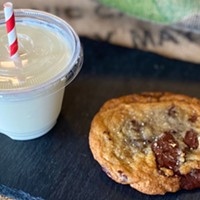 Alexander Family Farms milk and a fleur de sel chocolate chip cookie from Dick Taylor Craft Chocolate.
