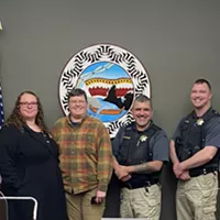 Left) Yurok Prosecutor Rosemary Deck, MMIP Investigator Julia Oliveira, Yurok Tribal Police Chief Greg O'Rourke and Yurok Tribal Police Lieutenant Jacob Morris.