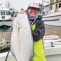 Eureka resident Brandi Easter landed a nice Pacific halibut Monday while fishing aboard Reel Steel.