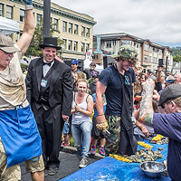 Competitive shucking on the Arcata Plaza during last year's Oyster Fest.