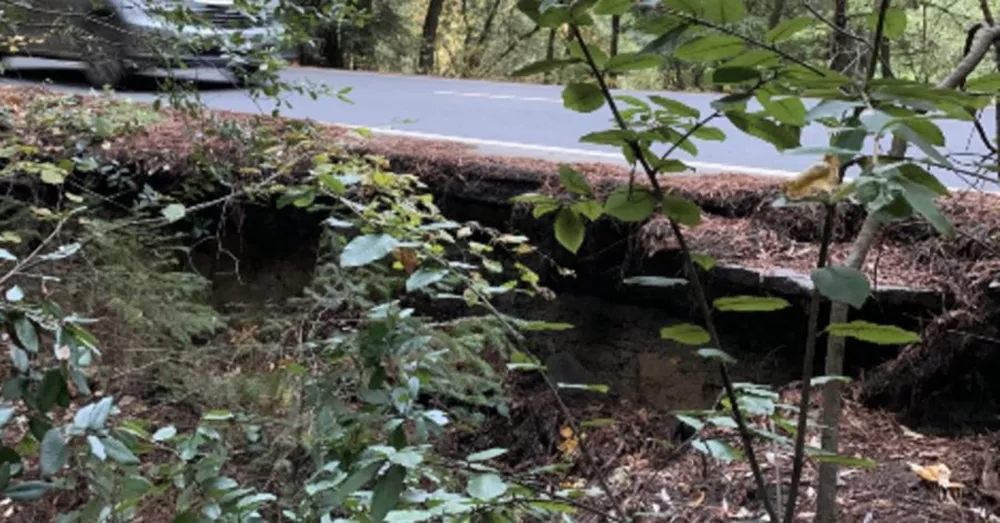 A culvert area in Whitmore Grove west of Redway is failing and undercutting the asphalt. - PHOTO PROVIDED BY ESTELLE FENNELL