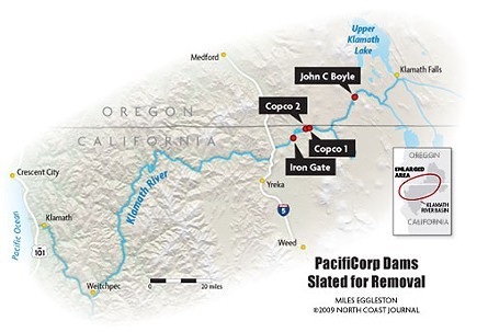 The four Klamath River dams slated for removal. - MILES EGGELSTON