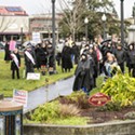 Silent People in Black Protest on Arcata Plaza