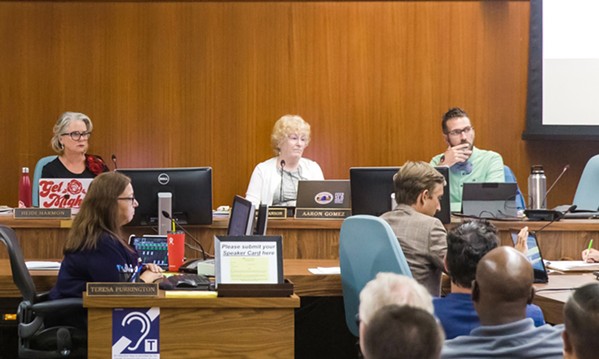 SPEAKING OUT SLO City Councilmember Aaron Gomez (far right) criticized a city tourism marketing plan on Oct. 20, saying it conflicts with COVID-19 orders and SLO's environmental goals. - FILE PHOTO BY JAYSON MELLOM