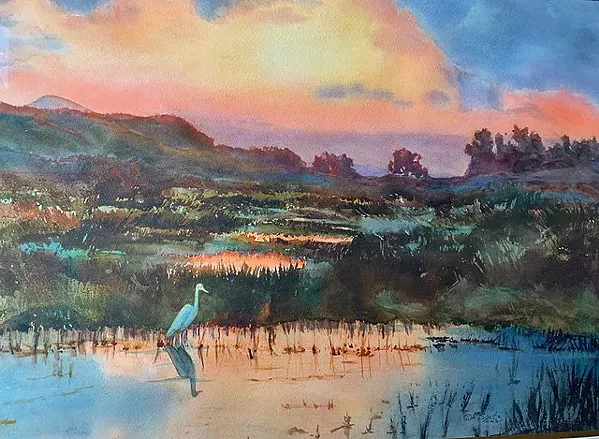 LAGUNA WETLANDS This 22-by-30-inch was developed in the studio from a photo captured on Foothill Boulevard in SLO because there was "no place to safely pull over or set up." - COURTESY IMAGE BY ROSANNE SEITZ