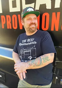THE GRINNING BEAR Chef Brenen Bonetti is ready to help you get your food truck fix by cooking up fried chicken sandwiches with sweet sides, like chicken fried onion rings and mac 'n' cheese. - PHOTOS COURTESY OF BRENEN BONETTI
