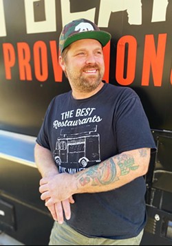 THE GRINNING BEAR Chef Brenen Bonetti is ready to help you get your food truck fix by cooking up fried chicken sandwiches with sweet sides, like chicken fried onion rings and mac 'n' cheese. - PHOTOS COURTESY OF BRENEN BONETTI