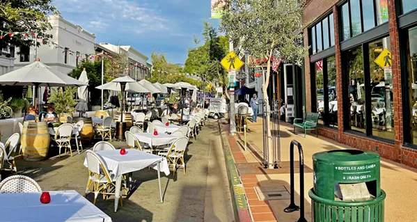 Parklet dining on Monterey Street in San Luis Obispo. - FILE PHOTO BY PETER JOHNSON