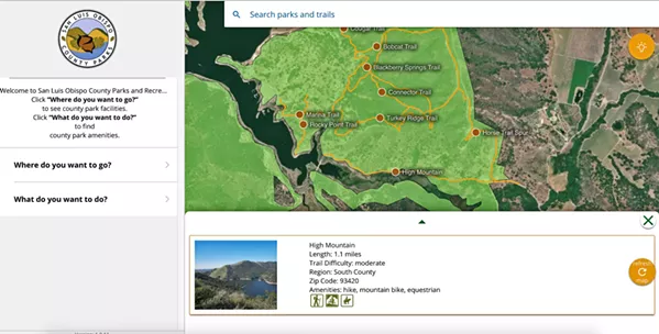 NEW ADVENTURES SLO County residents can explore trails the county has to offer, such as High Mountain in South County, through the SLO County Parks and Recreation website. - SCREENSHOT FROM SLOCOUNTYPARKS.COM