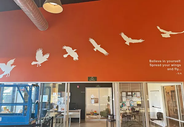 RISING ABOVE Abbey Onikoyi created this mural of a bird taking flight at 40 Prado. The piece was inspired by the work and clients of the homeless shelter. - PHOTO COURTESY OF CAPSLO