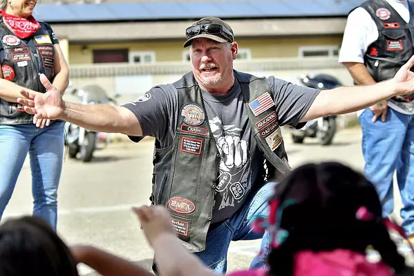 FOR THE KIDS Bikers Against Child Abuse member Crash, who rides with the organization's Atascadero chapter, gives a presentation at the Lompoc Boys and Girls Club. - PHOTO COURTESY OF BIKERS AGAINST CHILD ABUSE