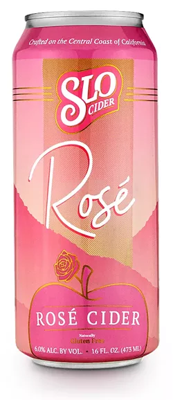 PLAYFUL TRIBUTE Blended with red raspberry and hibiscus flower, SLO Cider's rosé cider (right) is smooth with a soft pink hue. - PHOTOS COURTESY OF SLO CIDER CO.
