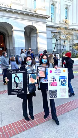 LEGISLATIVE SUPPORT (From left to right) Mothers Cindy Cruz-Sarantos and Cammie Velci attend a committee hearing at the California Capitol to support SB 350, Alexandra's Law. - PHOTO COURTESY OF CINDY CRUZ-SARANTOS