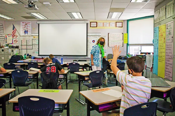 FACE-TO-FACE Thanks to COVID-19, in-person classrooms like this one at Kermit King Elementary School in Paso Robles look a lot different than they used to, and that can be intimidating to people who would normally substitute teach. - PHOTO BY JAYSON MELLOM