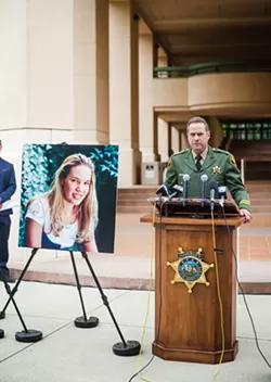ANNOUNCEMENT Speaking at Cal Poly, SLO County Sheriff Ian Parkinson said the Sheriff’s Office arrested Paul and Ruben Flores on April 13 in connection with Kristin Smart’s 1996 disappearance. - PHOTO BY JAYSON MELLOM