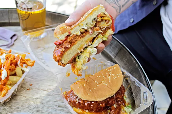 SPICY Vuture's mango habanero fried chik'n sandwich—topped with lettuce, vegan ranch, and jalapeños—is a crowd favorite. - PHOTOS BY KASEY BUBNASH
