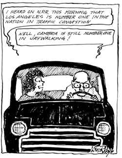 IN WHICH HOMETOWN PRIDE IS IMPORTANT Many of Van Rhyn's comics, some of which were cooked up on deadline day, skewer Cambria's sleepy reputation where people drive at glacial speeds and tourists wander aimlessly in the streets. - CARTOON IMAGES COURTESY OF ARTHUR VAN RHYN