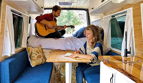 TRAVELERS Trevor Tunison and Nyna Nelson are Fort Vine, a traveling folk duo who crisscrosses the nation in their panel van, sharing their beautiful music with audiences far and wide; this June 12, they'll play Sculpterra Winery as part of Songwriters at Play. - PHOTO COURTESY OF FORT VINE