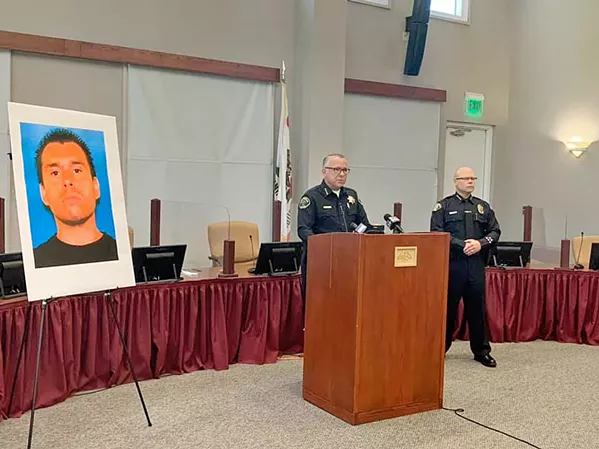TRAGIC END Paso Robles Police Chief Ty Lewis addresses the media on July 6 after an officer-involved shooting that ended in the death of an armed man who allegedly barricaded himself with a woman in an apartment. - PHOTO COURTESY OF THE PASO ROBLES POLICE DEPARTMENT 