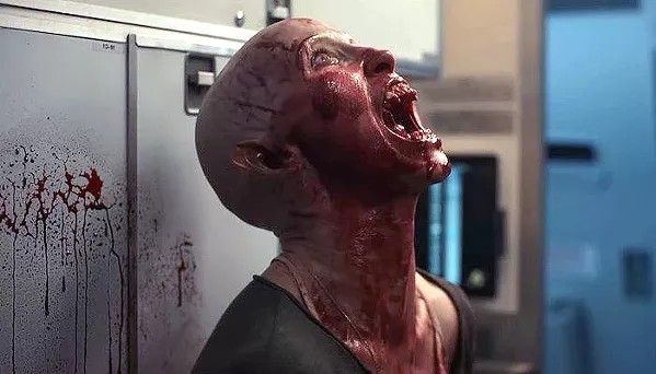 VAMPIRE MOM Nadja (Peri Baumeister), a vampire seeking a cure to her affliction, is forced to embrace her bloodsucking nature to protect her son, in Blood Red Sky, an entertaining German vampire/hijacking/heist flick screening on Netflix. - PHOTO COURTESY OF NETFLIX AND RAT PACK FILMPRODUKTIONS