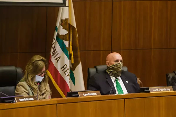POWER GRAB? San Luis Obispo County 1st District Supervisor John Peschong (right) and 4th District Supervisor Lynn Compton voted to dramatically redraw SLO County's district lines on Dec. 14. - FILE PHOTO BY JAYSON MELLOM
