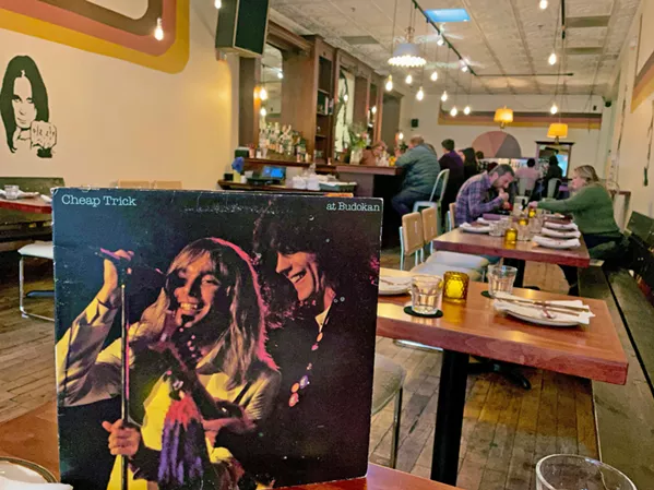 'I WANT YOU TO WANT ME' Album sleeves, such as Cheap Trick's 1978 live recording At Budokan—which went triple platinum—showcase the menu at Highwater in downtown SLO. - PHOTO BY CHERISH WHYTE