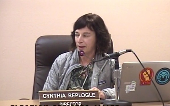 REPLOGLE RESIGNS Cynthia Replogle resigned from the Oceano Community Services District board after allegedly being stalked and harassed by a resident. - FILE SCREENSHOT FROM SLO-SPAN