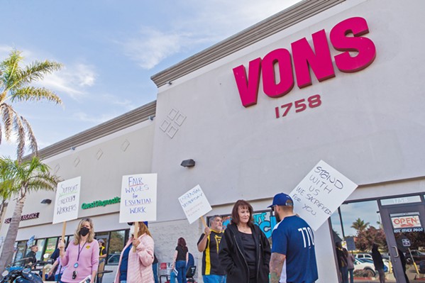 SPEAKING OUT Union grocery workers rallied outside Vons in Grover Beach on March 1, demanding higher wages. Now, union representatives are back at the negotiation table with their employer. - FILE PHOTO BY JAYSON MELLOM