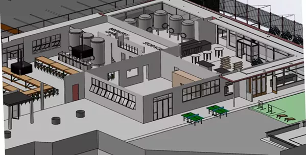 THE HUB Central Coast Brewing is partnering with other local businesses to bring food, drinks, games, and entertainment to upper Monterey Street in SLO. - RENDERING COURTESY OF SLO CITY