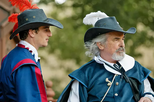 COMRADES Le Bret (Jude Walker) is surprised to learn the fearless swordsman Cyrano (John Pillow) is susceptible to love. - PHOTOS COURTESY OF STEVE E. MILLER AND THE CENTRAL COAST SHAKESPEARE FESTIVAL