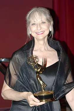 ACTOR EXTRAORDINAIRE : Rae Stone—an actor, teacher, and supporter of theater on the Central Coast—died of cancer Friday, Aug. 24, while staying with her mother in Florida. Locals, however, are only recently learning of her passing. Pictured is Stone in 2006 with the Emmy she won for her on-air work on a PSA. - PHOTO BY SHAMA RAJ