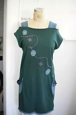 UPCYCLED: Cordoba reworked a T-shirt into a dress, adding material from another garment for pockets and straps, as well as decorative designs and stitching. - PHOTO BY GLEN STARKEY