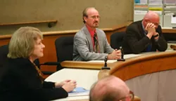 NO INTENT: William McBurney, 57, pictured center, was acquitted of the most serious allegations against him Feb. 3 in San Luis Obispo County Superior Court. - PHOTO BY MATT FOUNTAIN