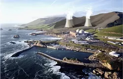 DIABLO SPRINGFIELD: This artist rendering depicting what three proposed cooling towers might look like at Diablo Canyon—one closed-cooling system “alternative” to the plant’s doomed current once-through cooling system—has raised concerns from environmental and tribal sources, as well as plenty of eyebrows along the way. - IMAGE COURTESY OF BECHTEL/STATE WATER RESOURCES CONTROL BOARD