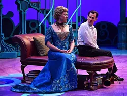 BELLE OF THE BALL: Eliza Doolittle (Karin Hendricks, left) and Henry Higgins (Andrew Philpot, right) take a quiet moment to talk during PCPA’s bold and colorful production of 'My Fair Lady.' - PHOTO COURTESY OF PCPA