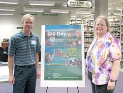 MAPPING THE FUTURE : Andy Richardson, a Caltrans employee and chair of the GIS User Group, and Carol Schuldt, the GIS resources coordinator at the Kennedy Library at Cal Poly, explained the uses of GIS at last year’s event - PHOTO COURTESY CAL POLY