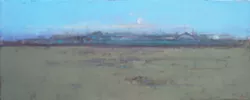 MOON, VALERO, AND 7-11 : Cambria artist Terry DeLapp has long painted the serene farmland of Central California, though a recent trip back to the places he once captured on canvas revealed the creeping imposition of industry. Now, cell phone towers and satellites dishes dot his agrarian scenes. - ARTWORK BY TERRY DELAPP