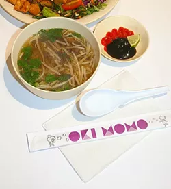 PHO-GET ABOUT IT: Created by Oki Momo co-owner David Yeh, this pho features slow-cooked beef bone broth infused with an aromatic blend of herbs and spices and served with rice noodles, bean sprouts, Thai basil, and cilantro. - PHOTO BY HAYLEY THOMAS