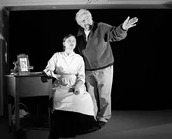 MENTORING: Nehemiah Persoff helps Emma Duncan prepare for her role as Emily Dickinson in The Belle of Amherst. - PHOTO BY STEVE E. MILLER