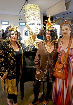 WALK LIKE AN EGYPTIAN:  (Left to right) Madelyn Ropner, Janie Ngg, and Jeanne Brant get into the Egyptian theme of one part of Scott&rsquo;s show. - PHOTO BY GLEN STARKEY
