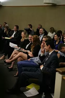 MOMENT OF LEVITY! : Students from Mission Prep crack up during an exchange during the trial.