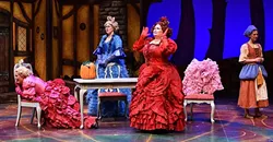 WICKEDLY FUNNY: Cinderella (Molly Wetzel, pictured right) is hounded incessantly by her wicked stepmother Madame (Kitty Balay, center right) and Madame’s two daughters Gabrielle (Karin Hendricks, center left) and Charlotte (Annali Fuchs, left) in PCPA’s production of 'Cinderella.' - PHOTO COURTESY OF LUIS ESCOBAR/REFLECTIONS PHOTOGRAPHY STUDIO