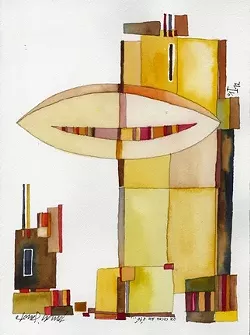 UN COCON EN ÉTÉ : Since artist/architect Tom di Santo painted many of the show’s watercolors while staying in Paris, he titled them in French. Pictured is “A Cocoon in Summer.” - ART BY TOM DI SANTO