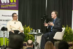 CYBER WINE : Cyril Penn (left), editor-in-chief of Wine Business Monthly, spoke with Peter Faricy, VP of Amazon Marketplace, about the benefits and services Amazon.com can give to wineries. - PHOTO BY STEVE E. MILLER