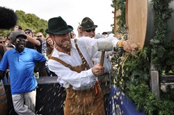 TAP IT GOOD :  Brewmaster Matt Brynildson tapped the ceremonial barrel in full Bavarian mode during last year&rsquo;s Oaktoberfest. - PHOTOS COURTESY OF FIRESTONE WALKER BREWING