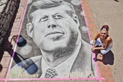 HAIL TO THE CHIEF: Featured artist Cynthia Polk (pictured) has been participating in San Luis Obispo’s street painting festival since it began, and, last year, painted quite the presidential portrait. - PHOTO BY JOSEF KASPEROVICH
