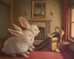 MO BUNNY, MO PROBLEMS: Mark Bryan's work often showcases a surreal sense of humor, as seen in the painting 'Too Much Bunny.' - IMAGE BY MARK BRYAN