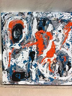 ‘YOU DONE WITH THAT?’ : Pictured is a glimpse of a new piece by actor/artist Billy Zane, whose abstract paintings are currently featured in a Vault Gallery group show. - ARTWORK BY BILLY ZANE