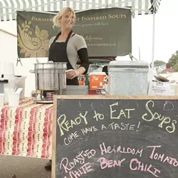 THE SOUP MAVEN : Stephanie Burchiel serves savory soup from the food court at Farmers’ Market in Morro Bay. - PHOTO BY STEVE E. MILLER